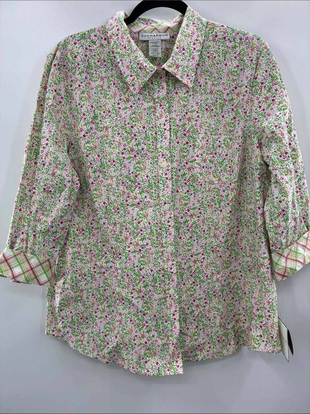 Sag Harbor Floral Button-Down Shirt in Pink & Green NWT size XL